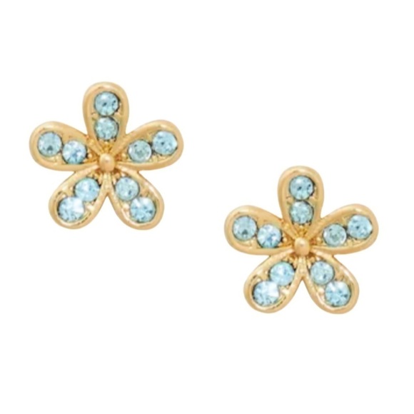 KATE SPADE • Gold Gleaming Gardenia Aquamarine Flower Earrings - Picture 1 of 4